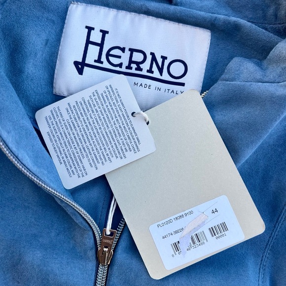 Herno Suede Leather Jacket NWT Full Zip Slate Blue Womens Size 44 US Medium - Picture 3 of 8